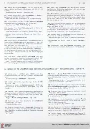 IV. Geschichte und Methode der Kunstwissenschaft. Kunsttheorie. Ästhetik