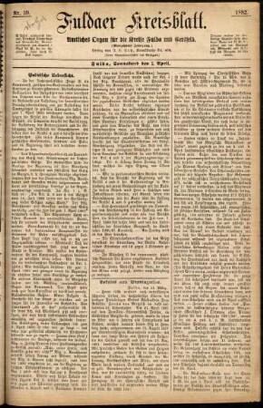 Erste Ausgabe vom Samstag, den 01. April 1882.
