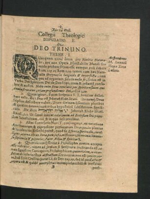 Disputatio II. De Deo Triuno.