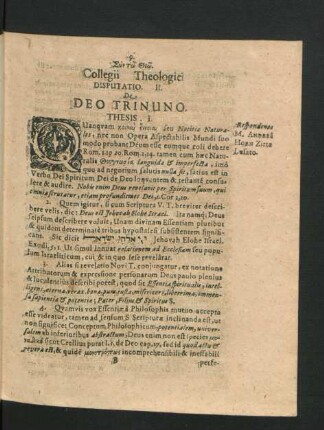 Disputatio II. De Deo Triuno.