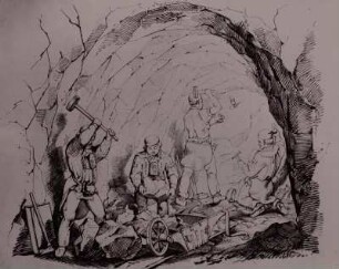 Öllampen, Bergleute mit, Zeichn. 19. Jh.