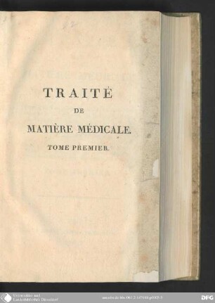 1: Traité de Matière médicale