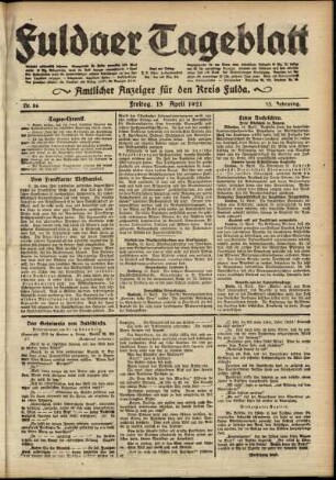 Ausgabe vom Freitag, den 15. April 1921.