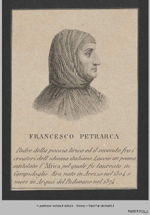 Folge von Bildnissen : Männerbildnisse, Gelehrte, Schriftsteller und Geistliche : Bildnis des Francesco Petrarca
