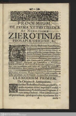 Prooemium, De Prima Vetustissimae Ac Nobilissimae Zierotiniae Prosapiae Origine, &c.