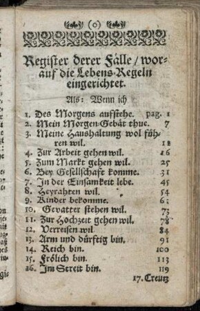 Register derer Fälle / worauf die Lebens-Regeln eingerichtet.