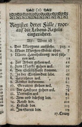 Register derer Fälle / worauf die Lebens-Regeln eingerichtet.