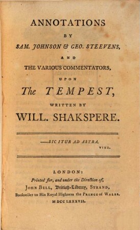 Annotations upon All's Well That Ends Well and The Tempest