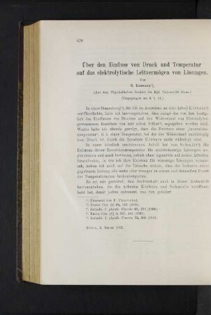 Über den Einfluss von Druck und Temperatur auf das elektrolytische Leitvermögen von Lösungen.