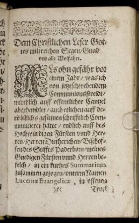 Dem Christlichen Leser Gottes miltreichen Segen/ Gnad und alle Wolfahrt.