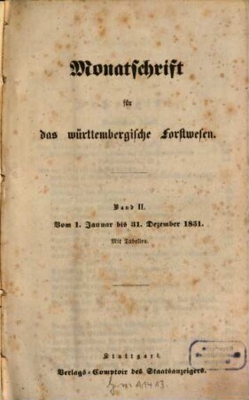 Monatschrift für das württembergische Forstwesen. 2, 2. 1851