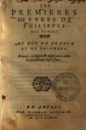 Les premieres oeuvres de Philippe des Portes