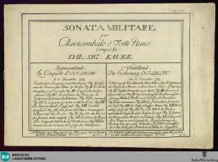 Sonata militaire per clavicembalo o forte piano : representant la Conquete d'Oczakow le 17 Decembre 1788