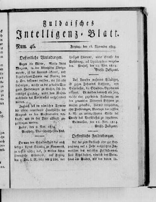Num. 46, Ausgabe vom 18. November 1814