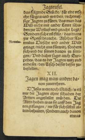 XII. Jagen mag man/ andere davon zuverehren.