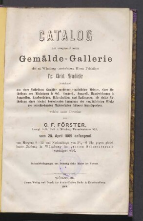Gemälde-Gallerie Frz. Christ. Neundörfer, Würzburg : 28.4.