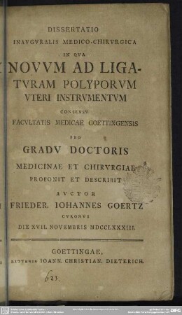 Dissertatio Inauguralis Medico-Chirurgica In Qua Novum Ad Ligaturam Polyporum Uteri Instrumentum