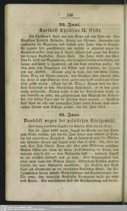 23. Juni. Kurfürst Christian II. stirbt