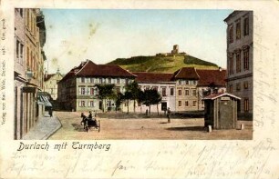 Postkartenalbum August Schweinfurth mit Karlsruher Motiven. "Durlach mit Turmberg"