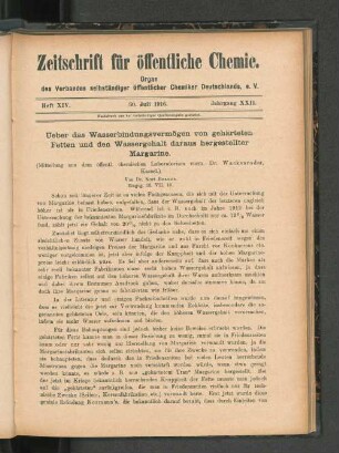 Ueber das Wasserbindungsvermögen von gehärteten Fetten und den Wassergehalt daraus hergestellter Margarinen.