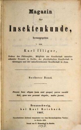 Magazin für Insektenkunde. 6, 6. 1807