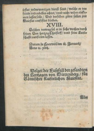 Volget der Fussfall der gesandten des Hertzogen von Wirttenberg/ für Römischer Kaiserlichen Maiestat.