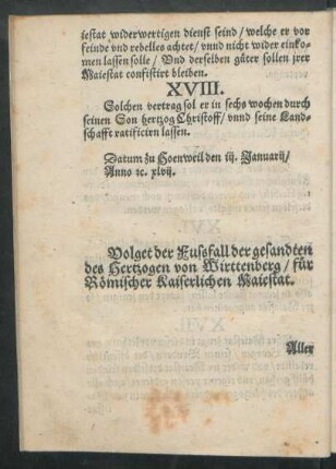 Volget der Fussfall der gesandten des Hertzogen von Wirttenberg/ für Römischer Kaiserlichen Maiestat.