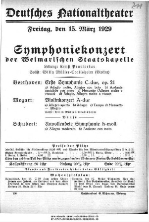 Symphoniekonzert [...] Beethoven [...] Mozart [...] Schubert