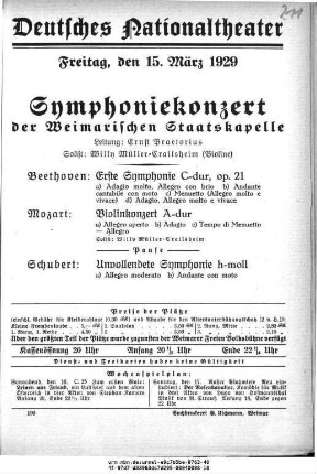 Symphoniekonzert [...] Beethoven [...] Mozart [...] Schubert