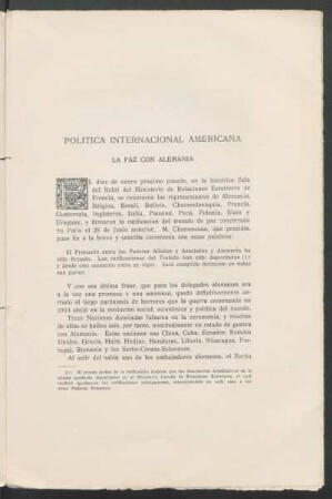 Política internacional americana : (La paz con Alemania)