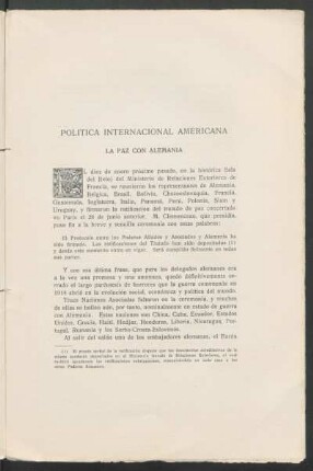 Política internacional americana : (La paz con Alemania)