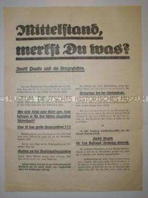 Propagandaflugblatt der Deutschen Staatspartei zur Reichstagswahl 1932 mit Ausrichtung auf den Mittelstand