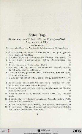 Erster Tag: Donnerstag, den 7. Mai 1931, im Franz-Josef-Saal, Beginn um 3 Uhr (Nr. 1-320)