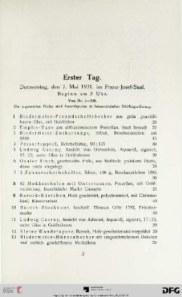 Erster Tag: Donnerstag, den 7. Mai 1931, im Franz-Josef-Saal, Beginn um 3 Uhr (Nr. 1-320)