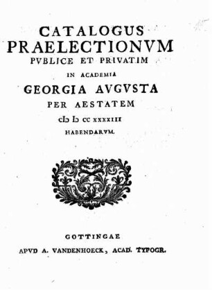 SS 1743: Catalogus praelectionum publice et privatim in Academia Georgia Augusta ... habendarum