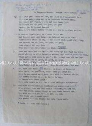 Nachträglich niedergeschriebenes Gedicht aus dem Frauengefängnis Barnimstraße in Berlin aus der Zeit 1934/35