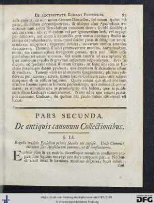 Pars Secunda. De antiquis canonum Collectionibus.