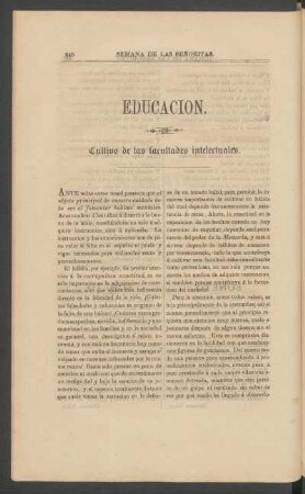 Educación. : Cultivo de las facultades intelectuales.