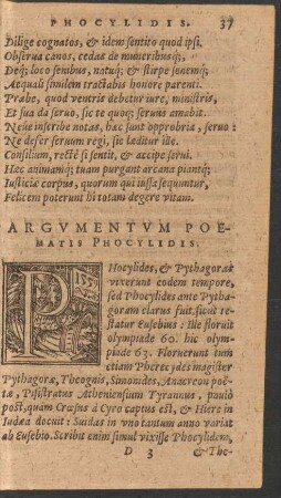 Argumentum Poematis Phocylidis.