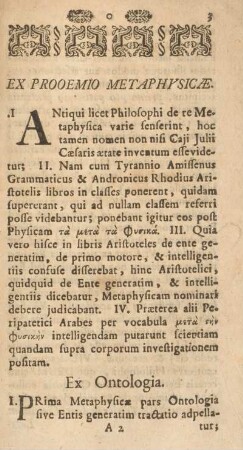 Ex prooemio metaphysicæ.