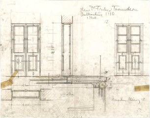 Fischer, Theodor; Traunstein; Augenklinik Dr. Fischer - Balkontür 1. OG (Grundriss, Ansichten, Schnitt,Detail)