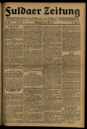 Erste Ausgabe vom Mittwoch, den 28. Mai 1913.