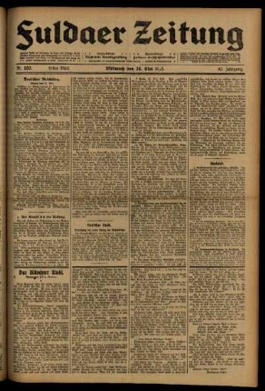 Erste Ausgabe vom Mittwoch, den 28. Mai 1913.