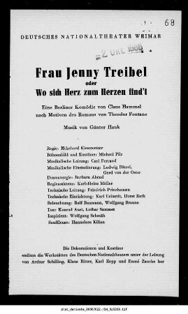 Frau Jenny Treibel oder Wo sich Herz zum Herzen find't