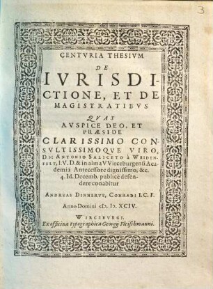 Centvria Thesivm De Ivrisdictione, Et De Magistrativs