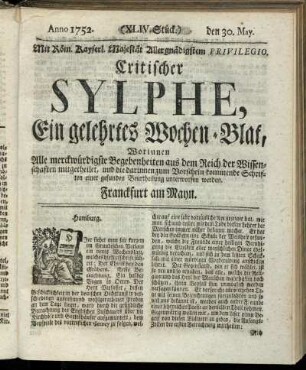 (XLIV. Stück.) den 30. May. Anno 1752.