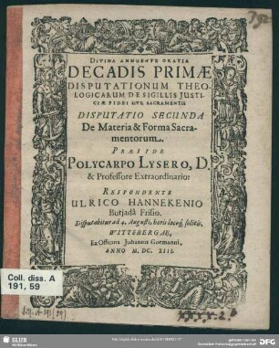 Disputatio Secunda De Materia & Forma Sacramentorum