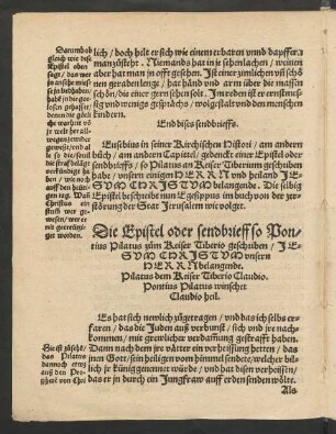Die Epistel oder sendbrieff so Pontius Pilatus zum Keiser Tiberio geschriben ...