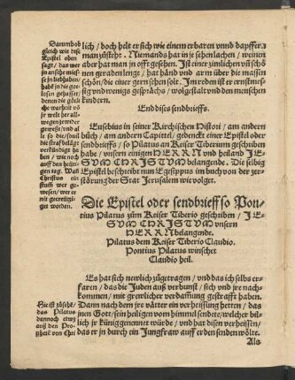 Die Epistel oder sendbrieff so Pontius Pilatus zum Keiser Tiberio geschriben ...