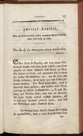 Zweites Kapitel. Wie Fortunatus den ersten dummen Streich spielte. Gar lehrreich zu lesen.